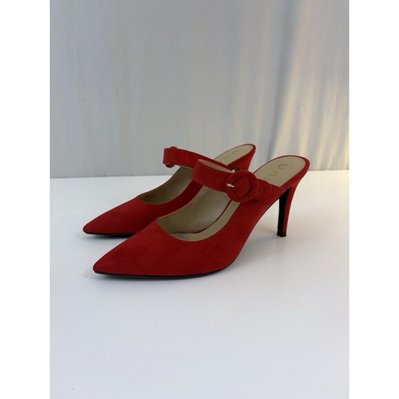 Unisa Pointed-Toe Kitten Heel Mary Jane Style Slingback Pumps Red Suede Size 9.5 - Picture 3 of 10